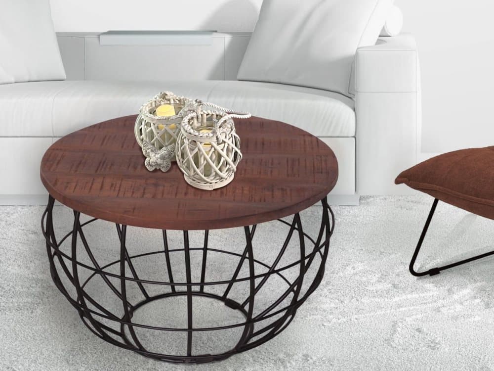 Soffbord hållbart runt Ø 75 cm vardagsrumsbord fast trä - Svart