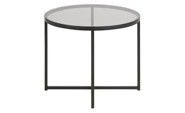 Cape  hjørnebord Ø55cm røykfarget glass og metall matt svart.