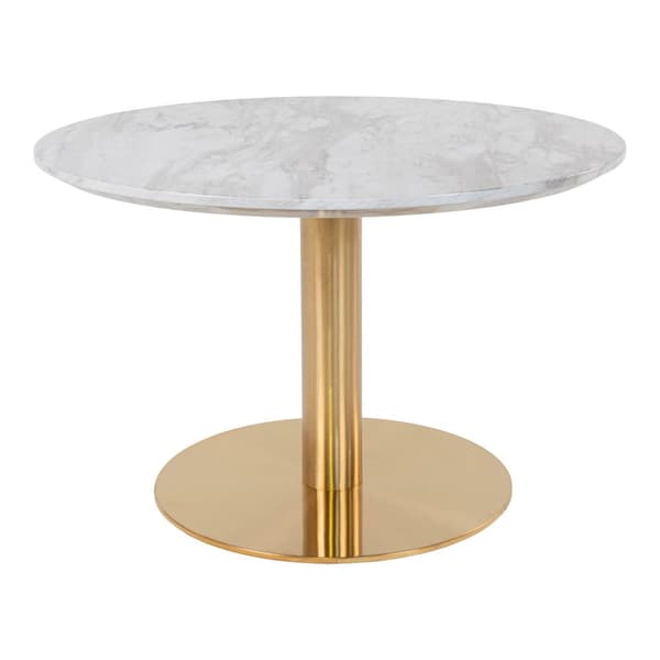 Bologna sofabord Ø70 cm marmor look, messing ben, hvit.