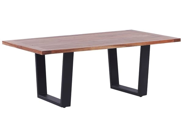 Sohvapöytä vaaleaa akaasiaa 46 x 68 x 118 cm ja jalat mustaa metallia rustiikkinen tyyli