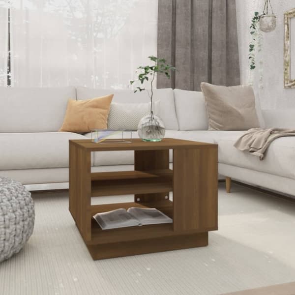 vidaXL sofabord 55x55x43 cm spånplade brun egetræsfarve