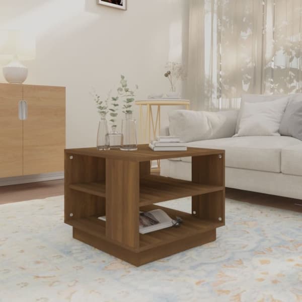 vidaXL sofabord 55x55x43 cm spånplade brun egetræsfarve