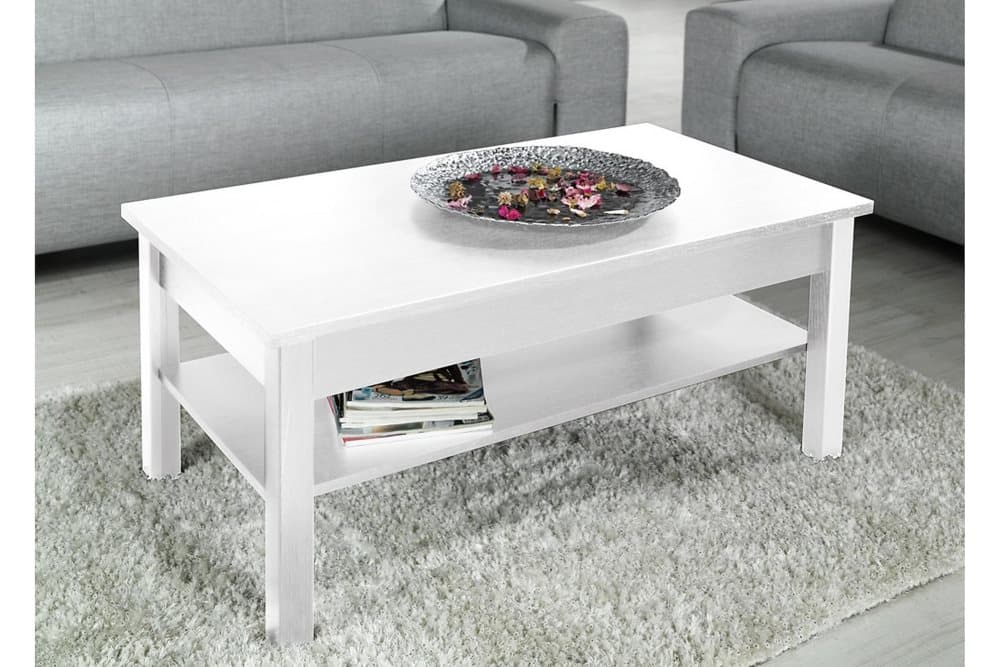 UNESIC Soffbord 110 cm med Förvaring Hylla Matt Vit