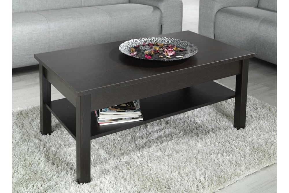 UNESIC Soffbord 110 cm med Förvaring Hylla Matt Svartbrun