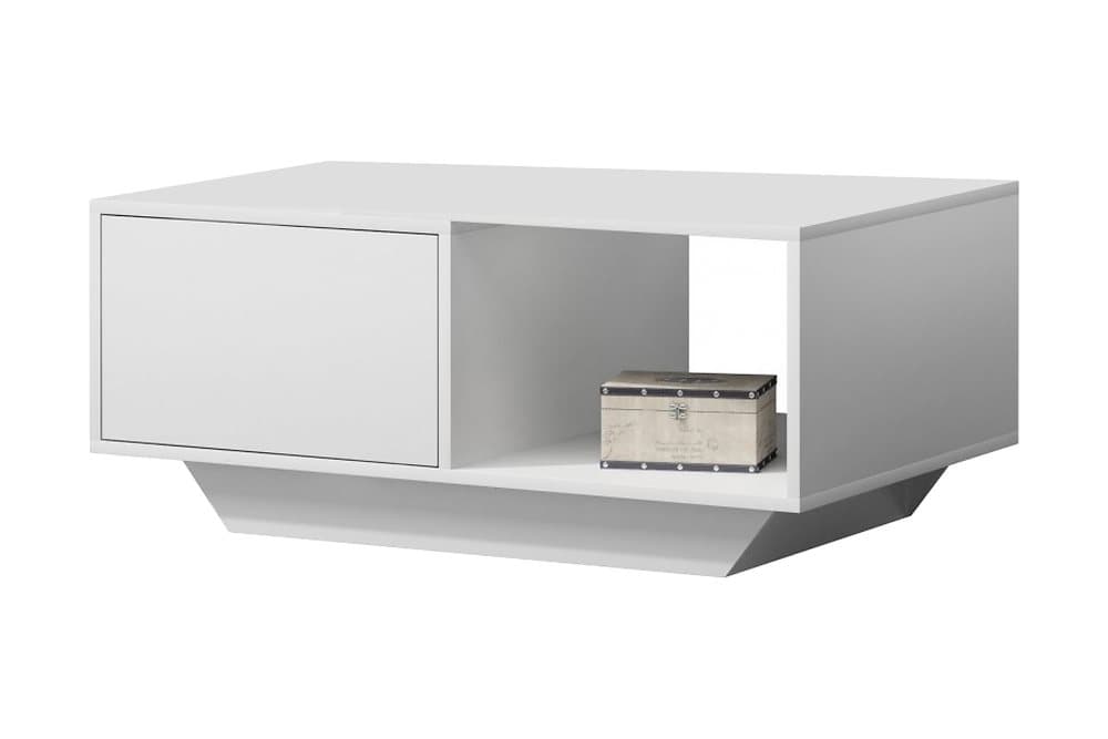 OBERHARZ Soffbord 90 cm med Förvaring Hylla + Lucka Vit