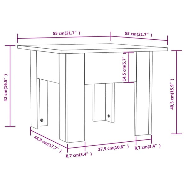 vidaXL sofabord 55x55x42 cm spånplade røget egetræsfarve