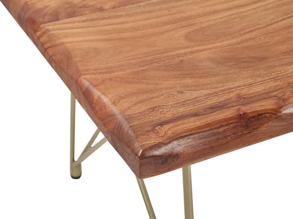 Soffbord Ljust trä Akacia Bordsskiva Metall Guld Ben Glamour Accent Kanter