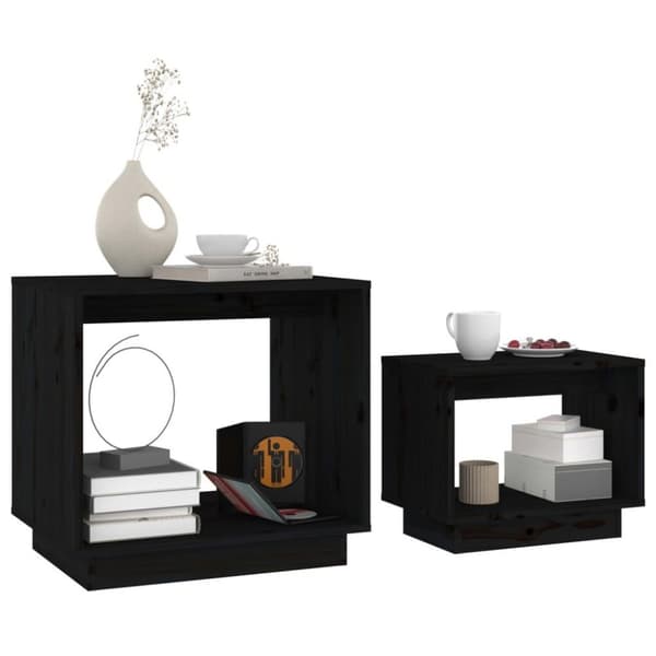 vidaXL Stablebare salongbord 2 stk svart heltre furu