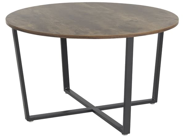 Soffbord Mörkt trä Svart MDF-Skiva Metallben 80 cm Industriell Runt Vardagsrum