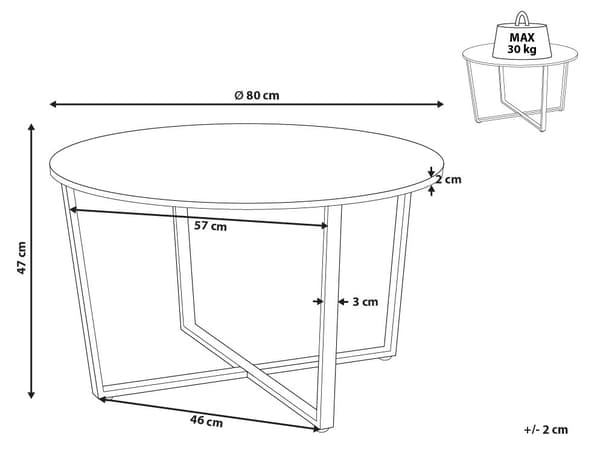 Sofabord Mørkt Træ med Sorte Industrielle Detaljer Rundt MDF Metalben 80 cm