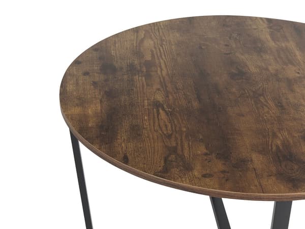 Sofabord Mørkt Træ med Sorte Industrielle Detaljer Rundt MDF Metalben 80 cm