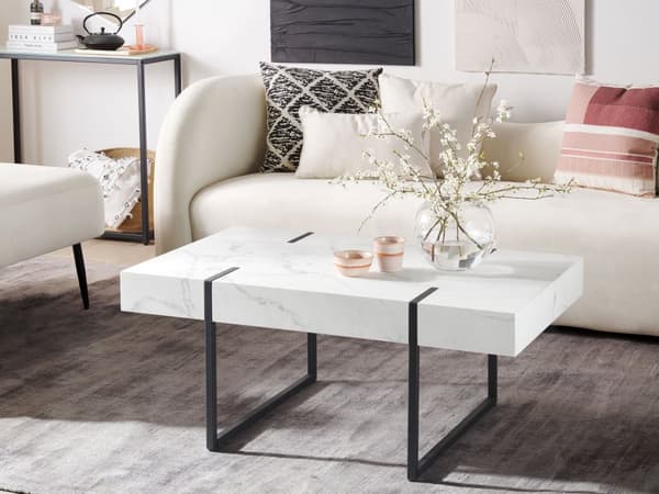 Elegant Sofabord med Marmoreffekt Sort/Hvid 100 x 60 cm Moderne Firkantet Enkelt Design