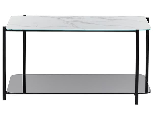 Soffbord Vit och Svart Stål Glas 77 x 47 cm Rektangulär Marmor Effekt Härdad Glasskiva Glam Modern