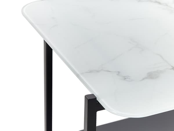 Soffbord Vit och Svart Stål Glas 77 x 47 cm Rektangulär Marmor Effekt Härdad Glasskiva Glam Modern