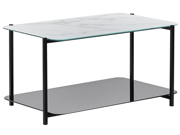 Soffbord Vit och Svart Stål Glas 77 x 47 cm Rektangulär Marmor Effekt Härdad Glasskiva Glam Modern