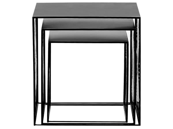 Set av 3 Soffbord Svart Metall Modern Lövmönster Vardagsrum