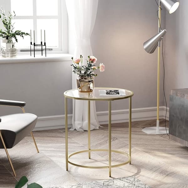 Sidobord runt guld - sängbord - litet soffbord - 50 x 50 x 55 cm