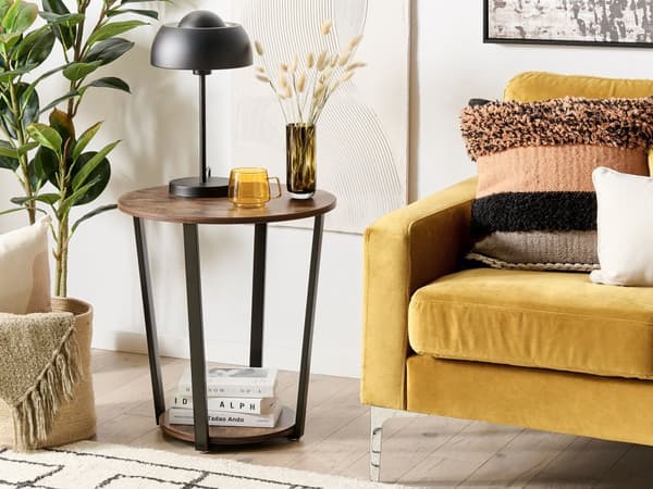 Sidebord i Mørkt Træ og Sort ø 50 cm Moderne Stil