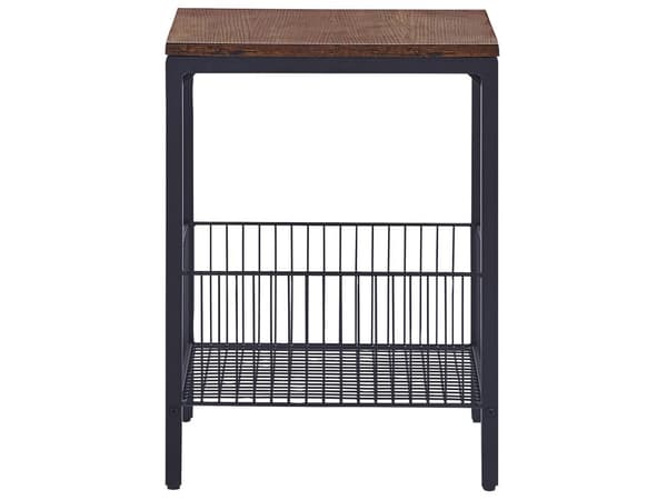 Sidebord Mørkt Træ med Sort Spånpladejern 40 x 40 cm med Kurv Firkantet Bordplade Moderne Industriel Stil til Stuen