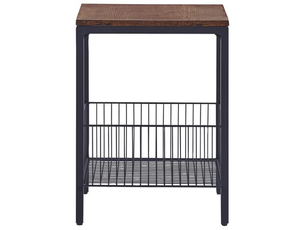 Sidebord Mørkt Træ med Sort Spånpladejern 40 x 40 cm med Kurv Firkantet Bordplade Moderne Industriel Stil til Stuen