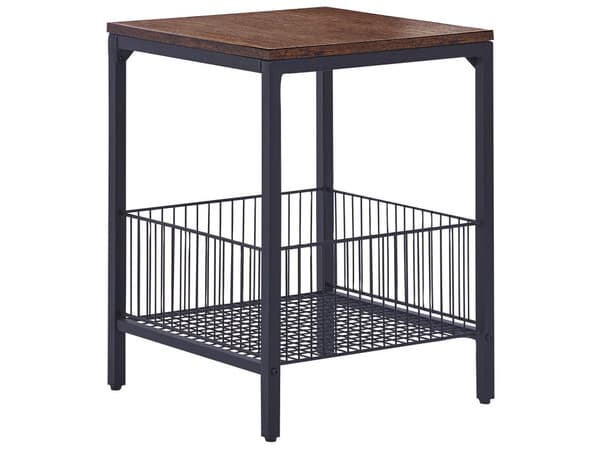 Sidebord Mørkt Træ med Sort Spånpladejern 40 x 40 cm med Kurv Firkantet Bordplade Moderne Industriel Stil til Stuen