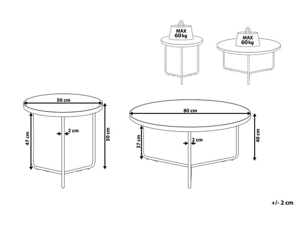 Sofaborde Beton Grå Sort Metal Stel Sæt 80 / 50 cm Dekorative Runde Indskudsborde Industrielt Design Sideborde Stue Tilbehør Inspiration