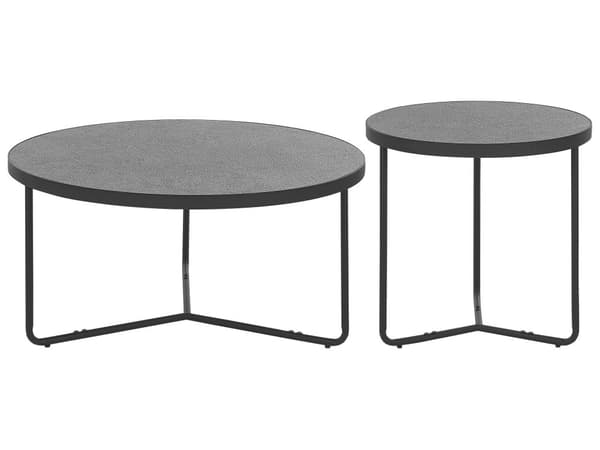 Sofaborde Beton Grå Sort Metal Stel Sæt 80 / 50 cm Dekorative Runde Indskudsborde Industrielt Design Sideborde Stue Tilbehør Inspiration