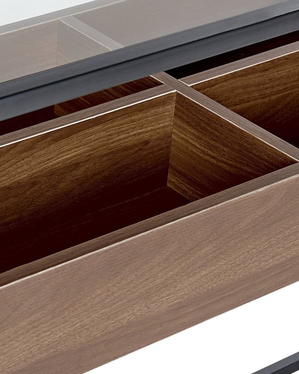 Konsol Mörk Trä med Svart Glasskiva Metallram Förvaringsfunktion Rektangulär Modern Design