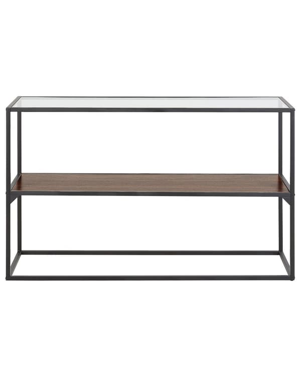 Konsol Mörk Trä med Svart Glasskiva Metallram Förvaringsfunktion Rektangulär Modern Design