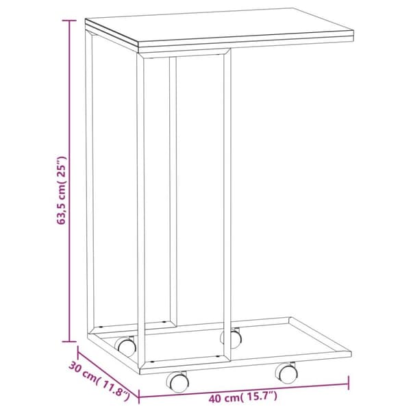 vidaXL sidebord med hjul 40x30x63,5 cm konstrueret træ sort