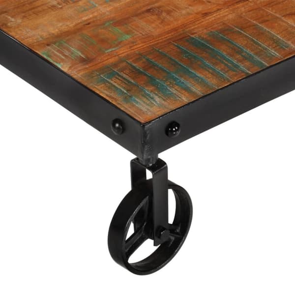 vidaXL sofabord med hjul 100x60x26 cm massivt genbrugstræ
