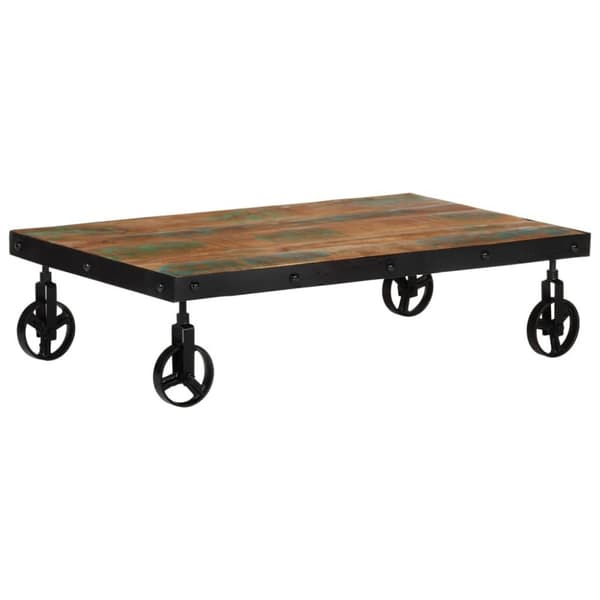 vidaXL sofabord med hjul 100x60x26 cm massivt genbrugstræ