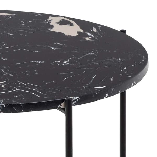 Avila sidobord Ø52 cm marmor look svart.