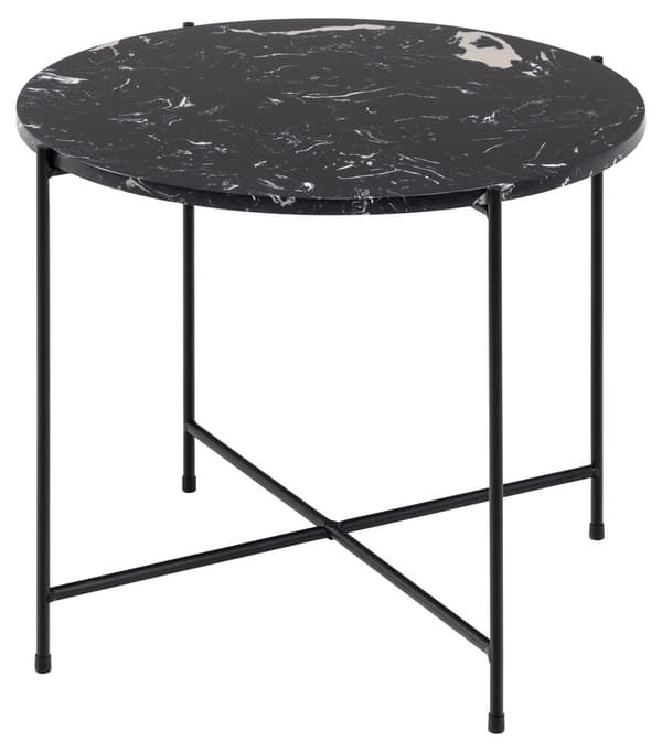 Avila hjørnebord Ø52 cm marmor dekor sort.