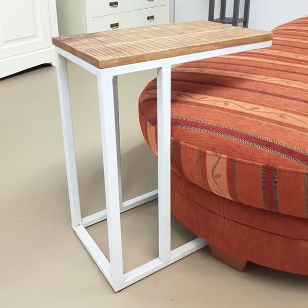 Sidobord trä 25x61x40 cm c-tabell Liverpool metal ram – Vit