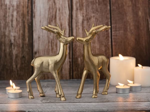 Dekorativ Figur Deer 2 Dukat Bordsdekoration Guld aluminium