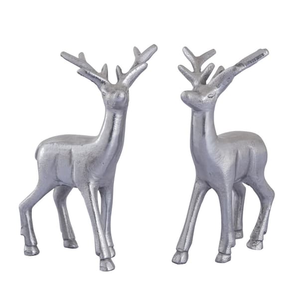 Dekorativ Figur Deer 2 Dukat Bord Metall silver aluminium