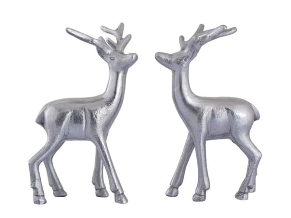 Dekorativ Figur Deer 2 Dukat Bord Metall silver aluminium