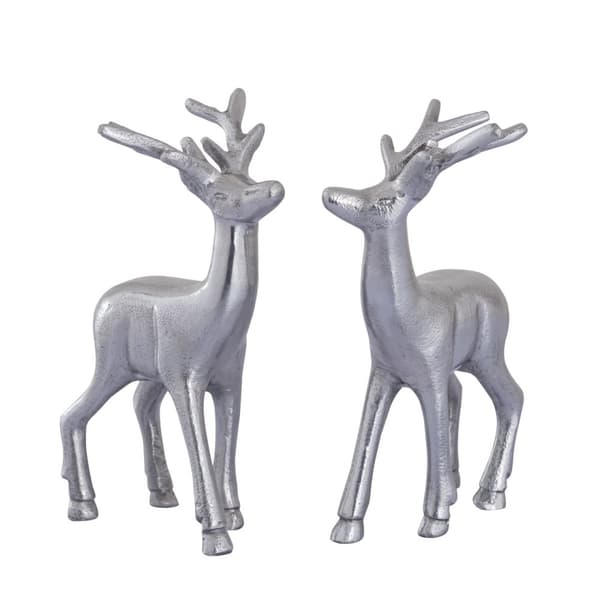 Dekorativ Figur Deer 2 Dukat Bord Metall silver aluminium