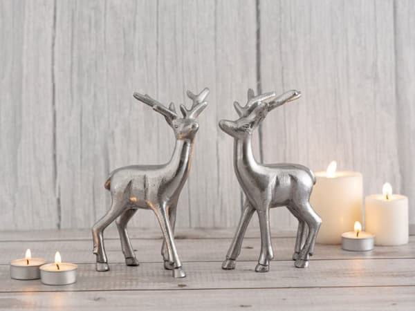 Dekorativ Figur Deer 2 Dukat Bord Metall silver aluminium