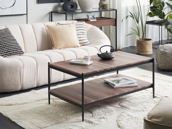 Soffbord Mörk Trä Svart MDF Metall 100 x 52 x 45 cm Modern Industriell 2-våningar