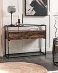 Miniatyrbild 4 av 9: Konsolbord Mörk Trä med Svart Glasskiva Metallram Förvaringsfunktion Rektangulär Modern Design