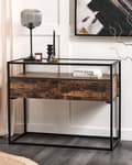 Miniatyrbild 2 av 9: Konsolbord Mörk Trä med Svart Glasskiva Metallram Förvaringsfunktion Rektangulär Modern Design
