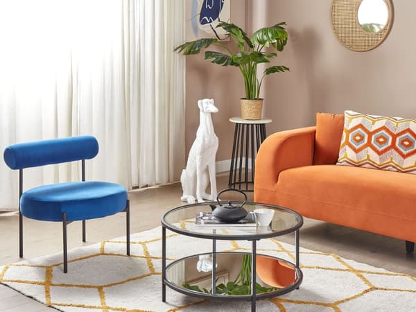 Sofabord Sort hærdet glasjern ø 70 cm med spejlhylde Rund Glam Moderne Stuemøbel
