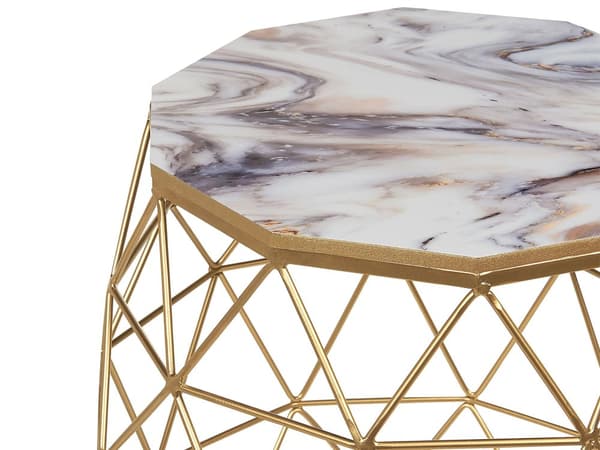 Sivupöytä kultainen 43 x 52 x 43 cm rauta MDF-levy marmorikuvio pyöreä glamour moderni
