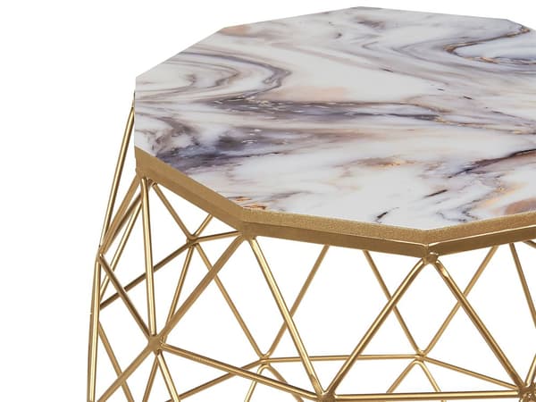 Sivupöytä kultainen 43 x 52 x 43 cm rauta MDF-levy marmorikuvio pyöreä glamour moderni