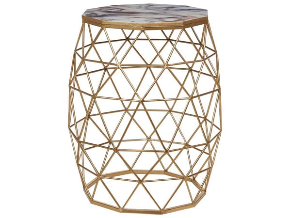 Sivupöytä kultainen 43 x 52 x 43 cm rauta MDF-levy marmorikuvio pyöreä glamour moderni