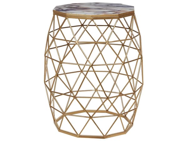 Sivupöytä kultainen 43 x 52 x 43 cm rauta MDF-levy marmorikuvio pyöreä glamour moderni
