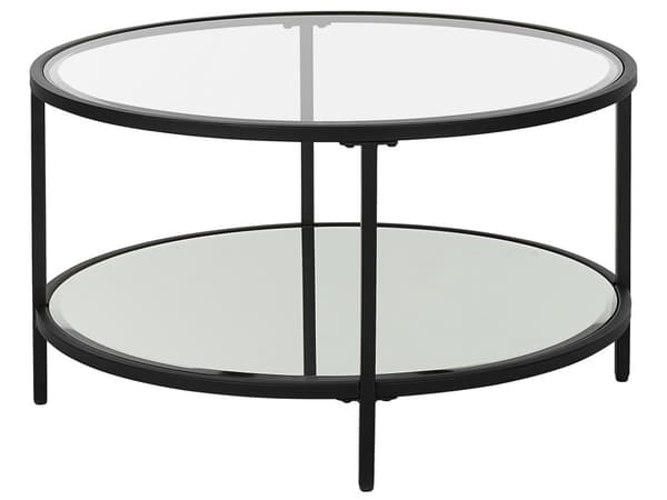 Soffbord Svart Härdat Glas Järn 70 cm med Speglad Hylla Modern Vardagsrum Möbler