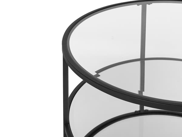 Soffbord Svart Härdat Glas Järn 70 cm med Speglad Hylla Modern Vardagsrum Möbler